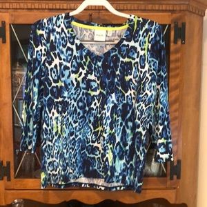 NWT Rafaella Petite Medium blue sparkly print top